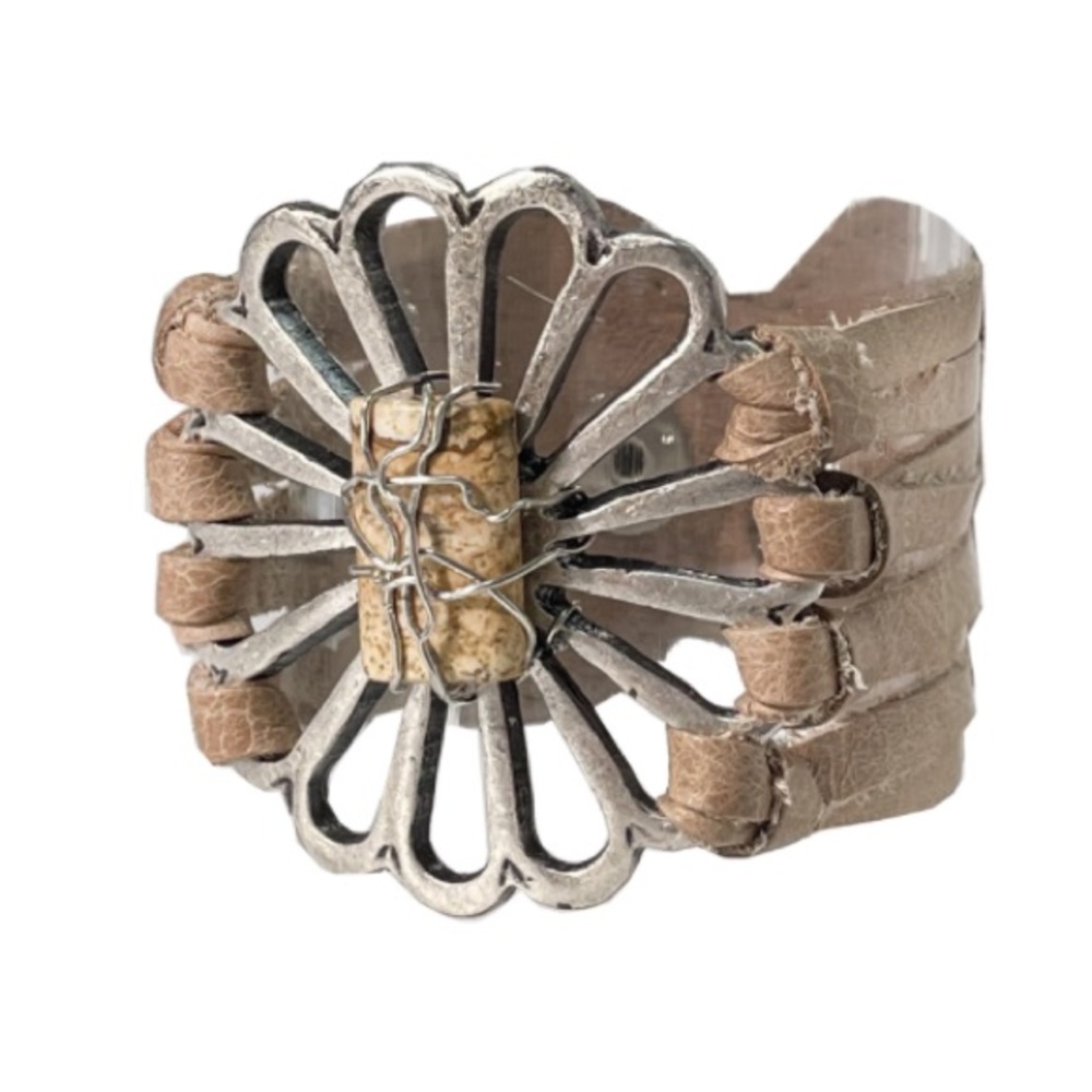 New LeatheRock Leather Stone Flower Bracelet